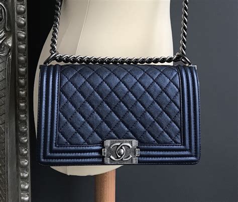 chanel boy metallic blue